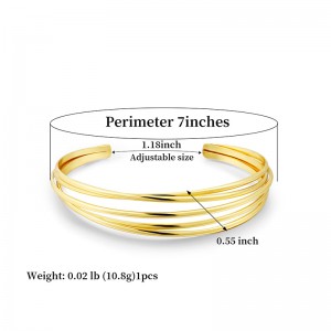 Hongde Classic простой мульти-слой серебра-позолоченный открытый браслет